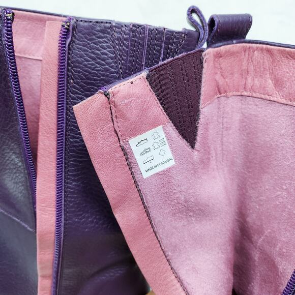 Gudrun Sjoden Purple Leather Boot Floral Embroidery Shabby Chic Boho Lagenlook - Picture 12 of 14